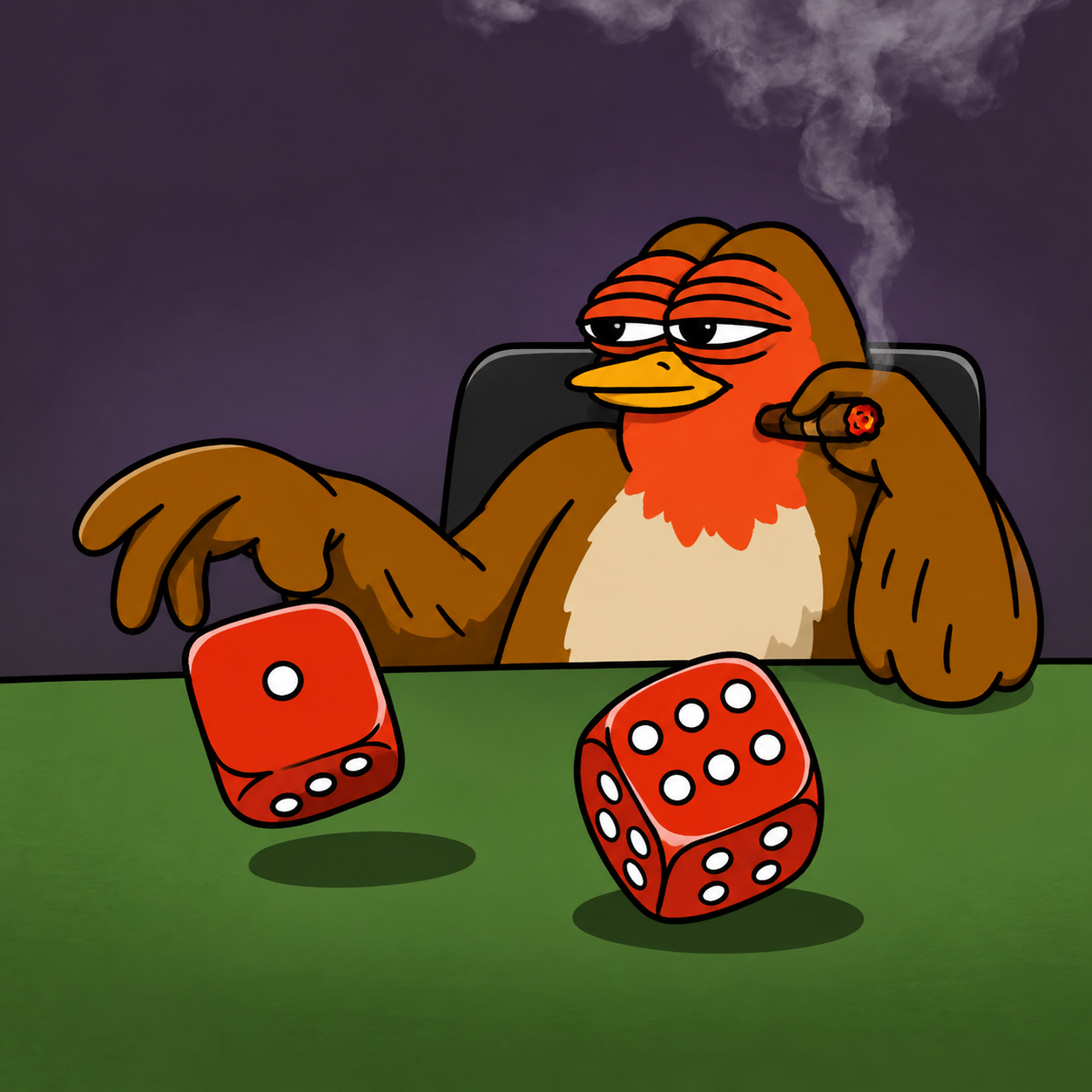 Robino rolling dice with a cigar