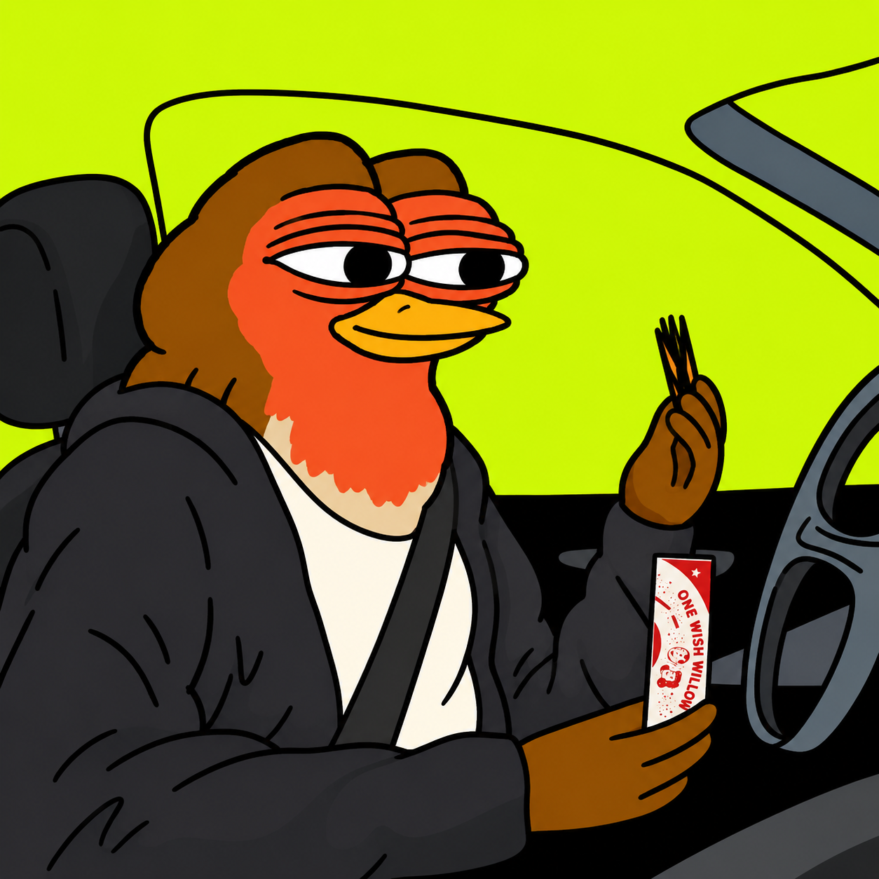 Robino driving while eating a snack