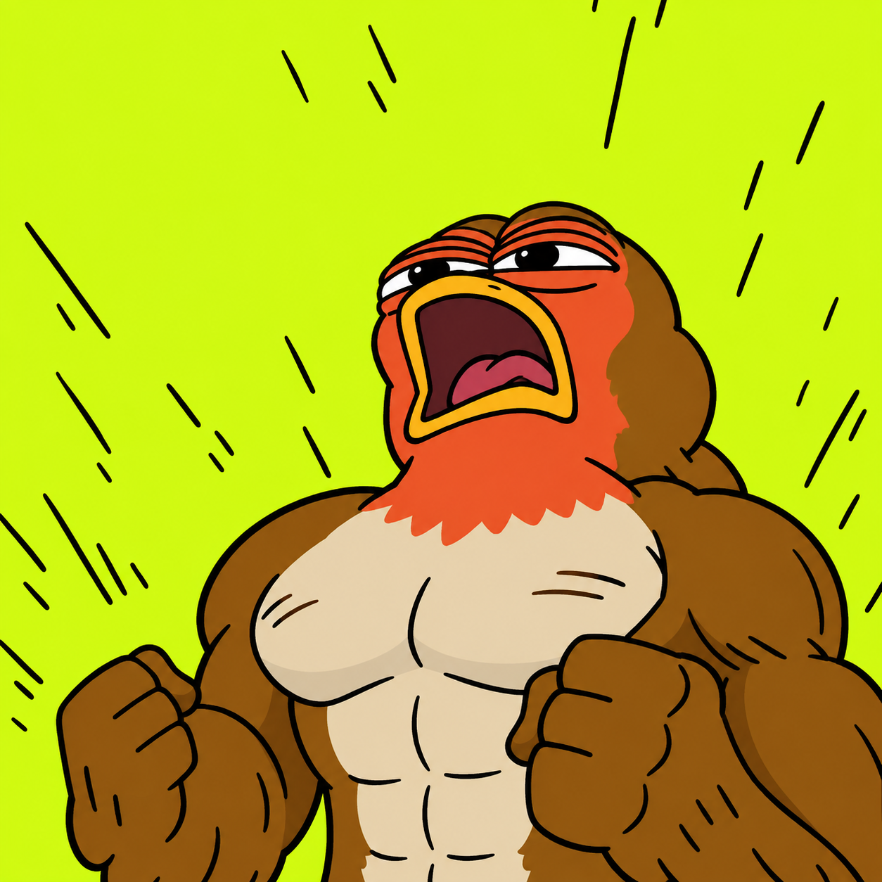 Muscular Robino roaring at the chart