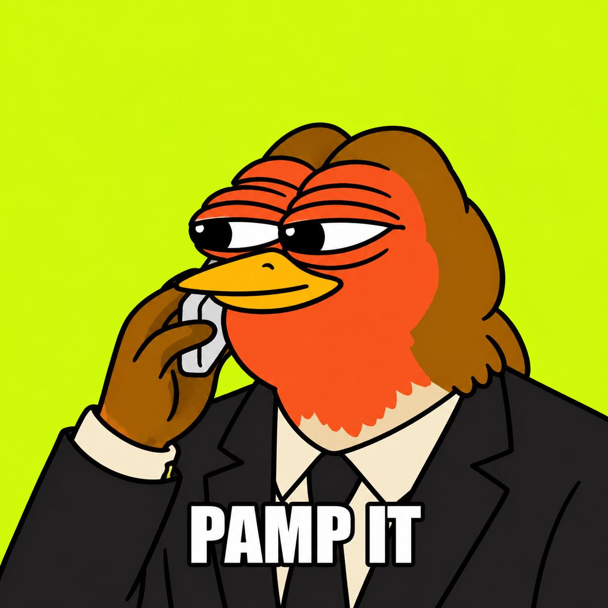 Robino in a black suit saying pamp it