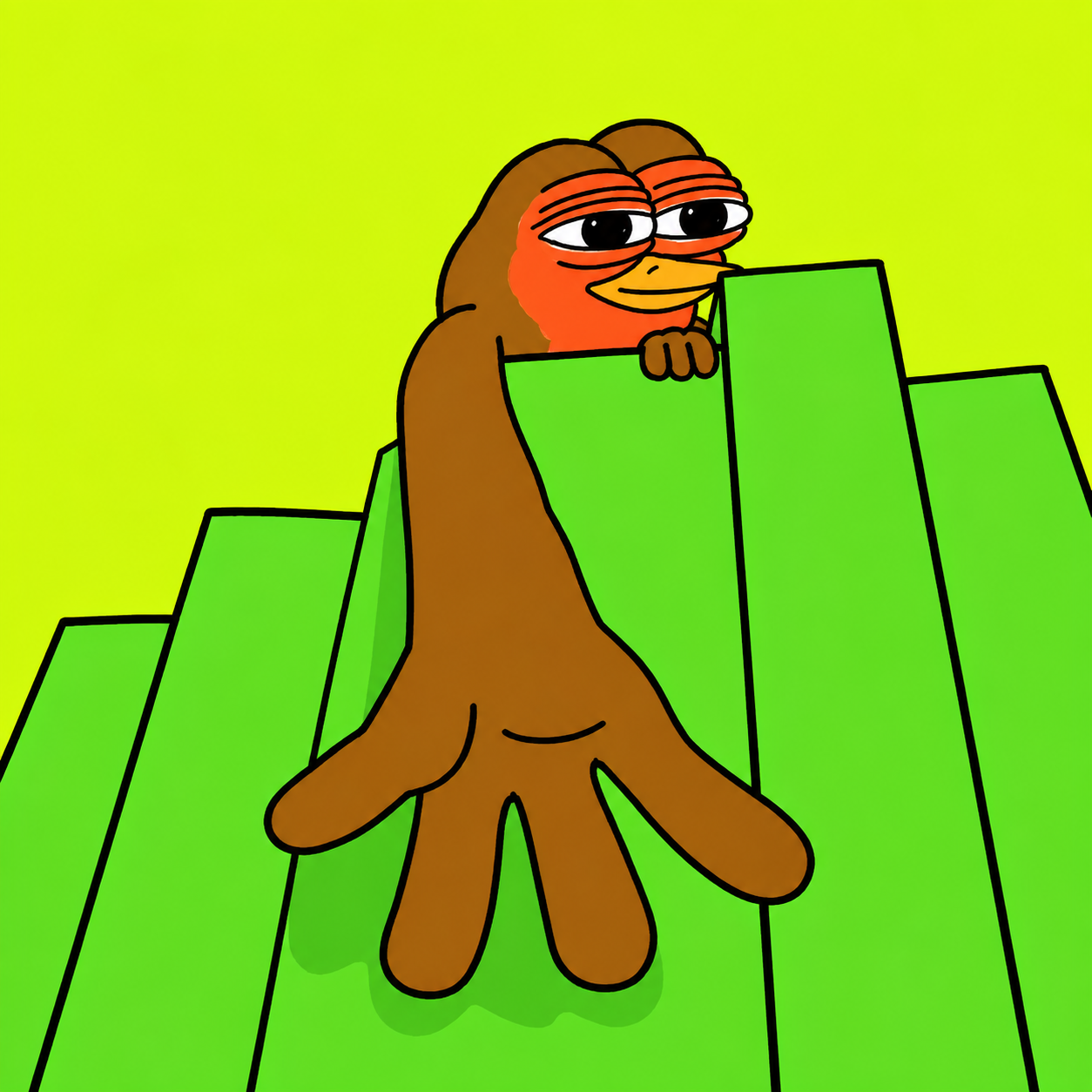 Robino emerging from rising green chart bars