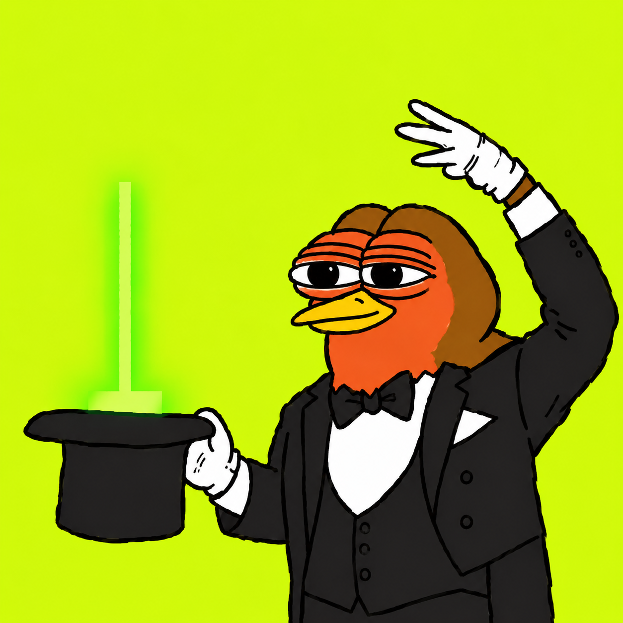 Robino the magician presenting green magic